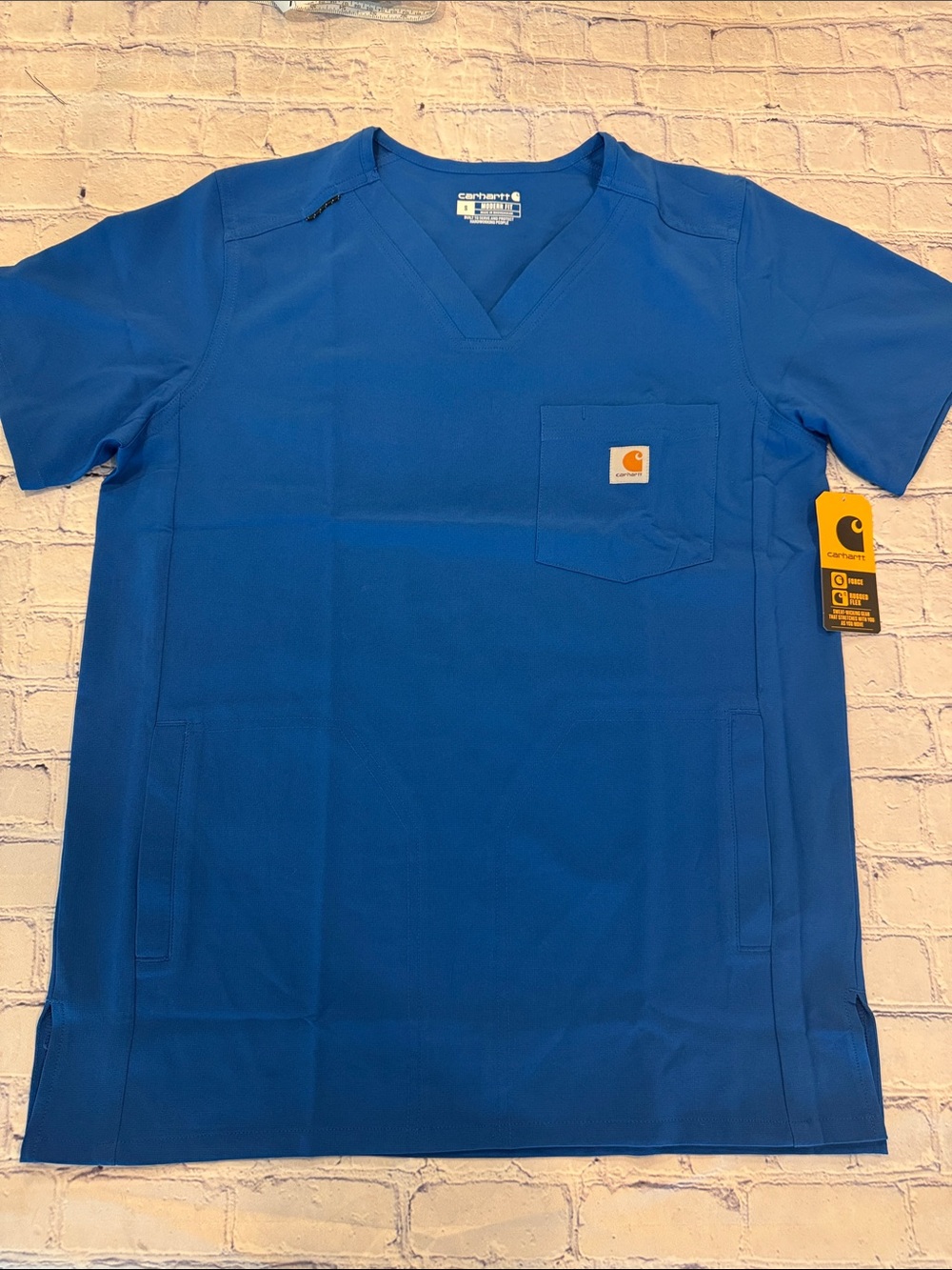 Carhartt Men’s Royal Blue Force Cross Flex V-Neck Medical Scrubs Top | S | NWT